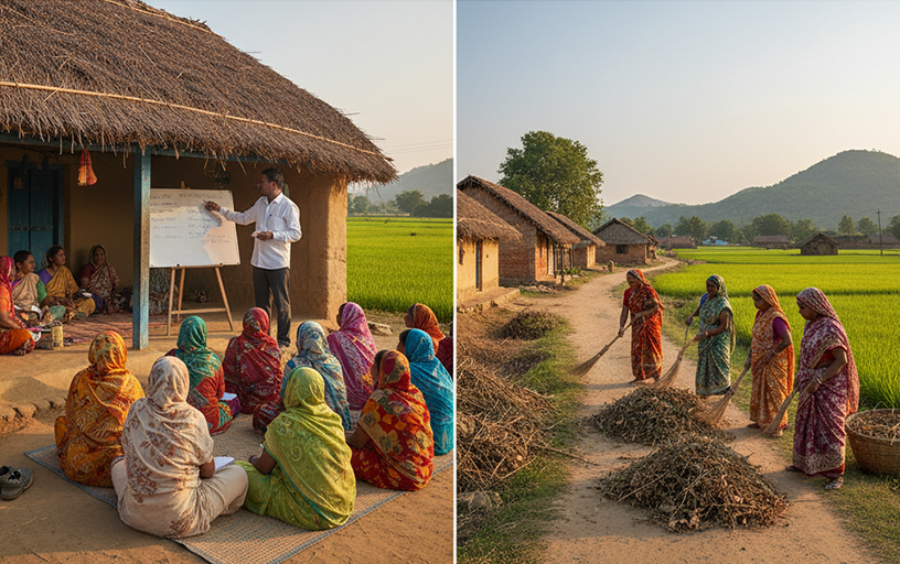 700+ प्रौढ़ों को साक्षर और गाँव स्वच्छता अभियान