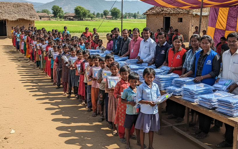 JWM NGO  ने 50 गाँवों में बच्चों को यूनिफॉर्म और स्टेशनरी बाँटी